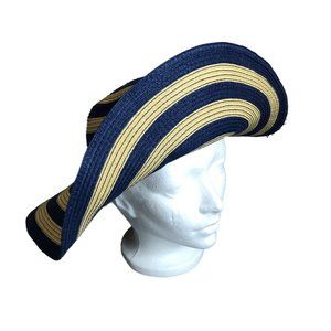 Carter's Straw Beach Sun Hat Girls 4-8 Wide Brim Blue Beige Floppy Outdoor EUC